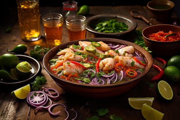 Seafood ceviche with lime marinated fish and shrimp