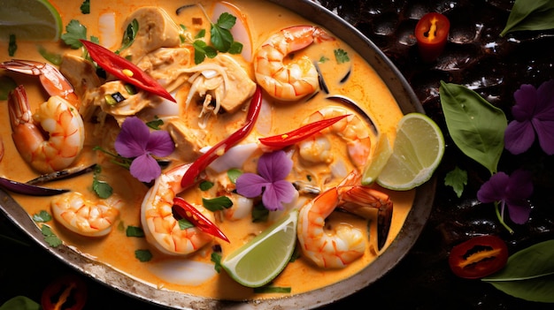 Photo a seafood curry featuring tender chunks of white fish shrimp and aromatic spices