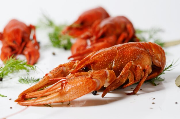 Seafood dish with red boiled crayfish