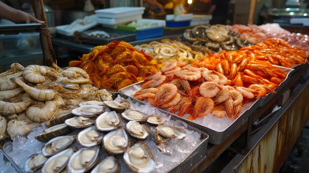 Foto scene del mercato dei frutti di mare