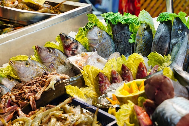 Seafood on ice at the fish market