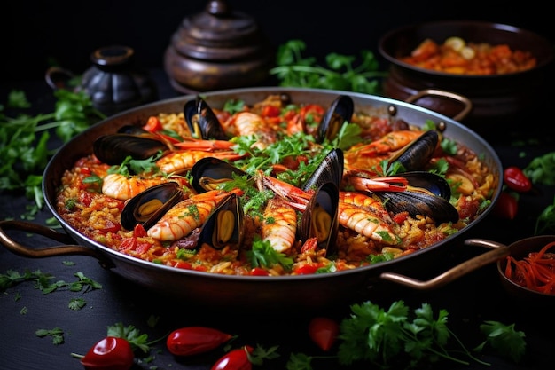 Seafood Paella on Traditional Pan