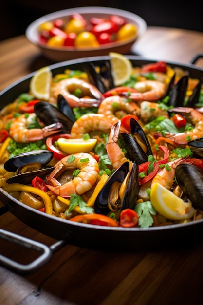 Seafood Paella with Shrimp Mussels and Vegetables