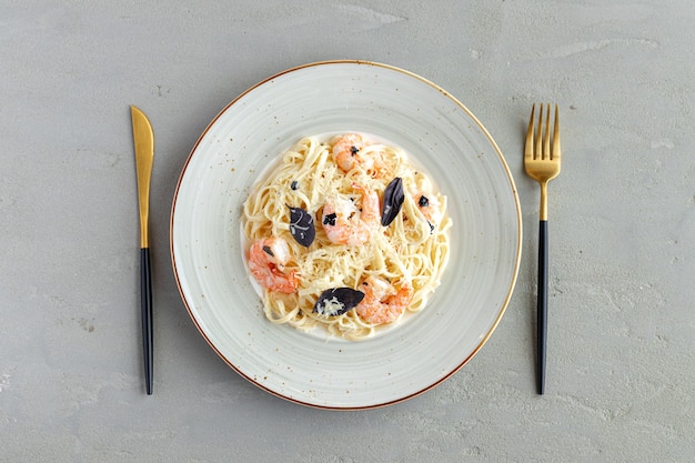 Seafood pasta with shrimps and cream sauce