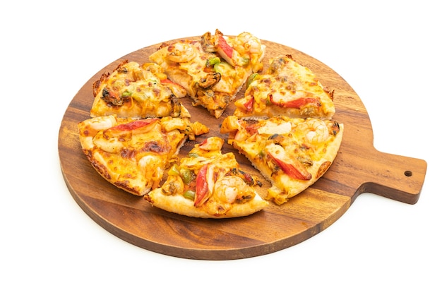 Seafood pizza isolated on white background