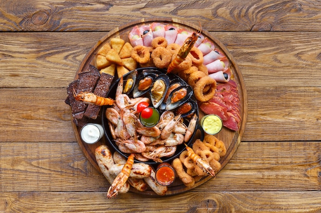 Seafood platter and meat