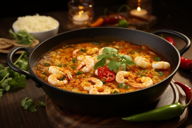 Seafood pozole variant with shrimp and fish