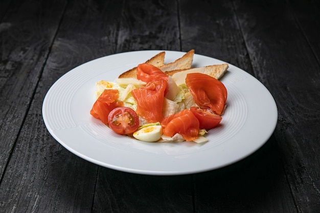 seafood salad on a dark table