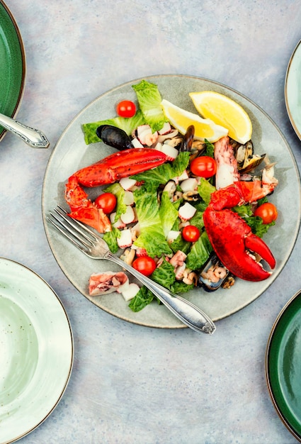 Seafood salad on a plate