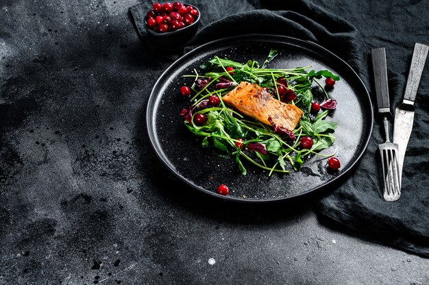 Seafood salad with salmon and cranberries