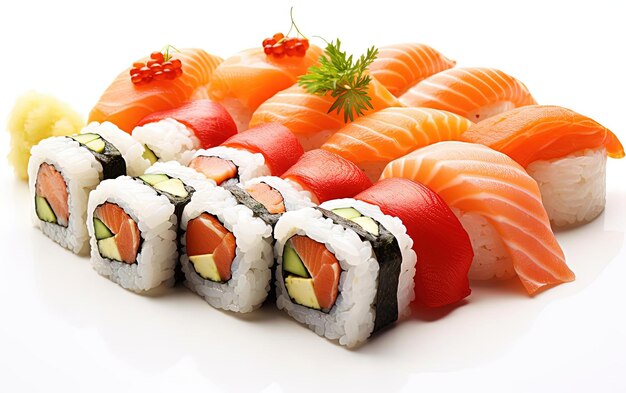 Фото Суши с морепродуктами в стиле светло-красного и бежевого цвета