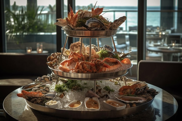 A seafood tower at the ocean club