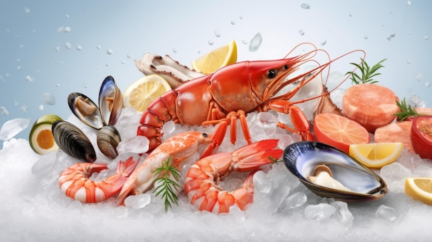 Seafood with ice creative illustration Generative ai