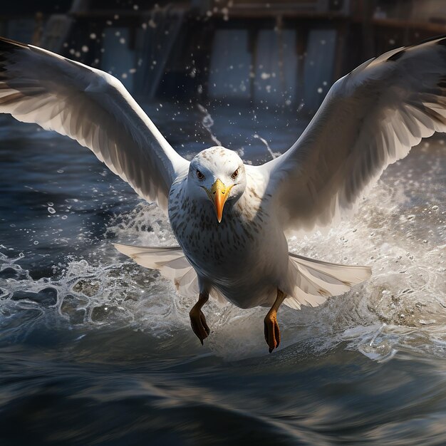 Photo seagul in the water realistic