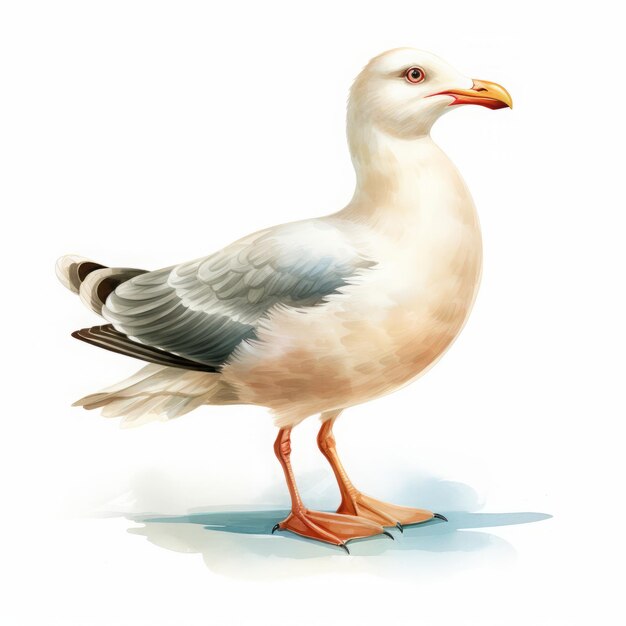 Photo seagull cartoon drawing on white background