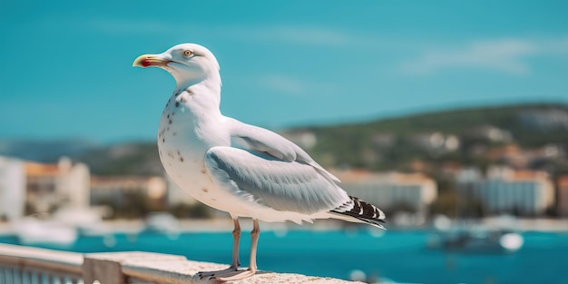 Seagull perched in front of a beautiful background