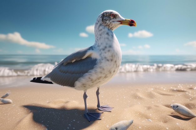 Seagull on sunny beach Generate Ai