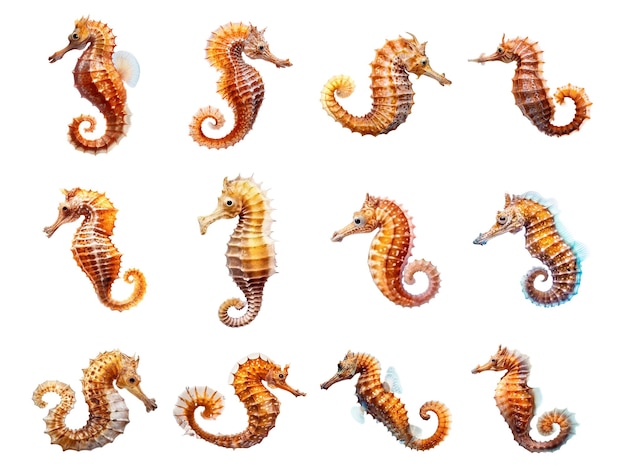 Seahorse collectie geïsoleerd op een witte achtergrond met AI gegenereerd