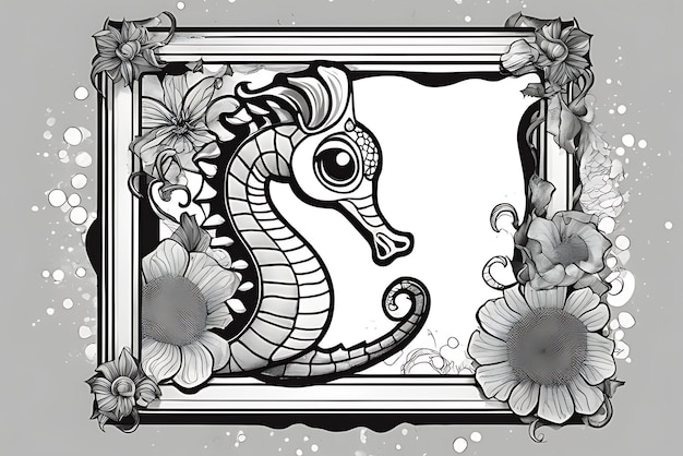 Seahorse Coloring page Printable qualityBlack and White Poster quality