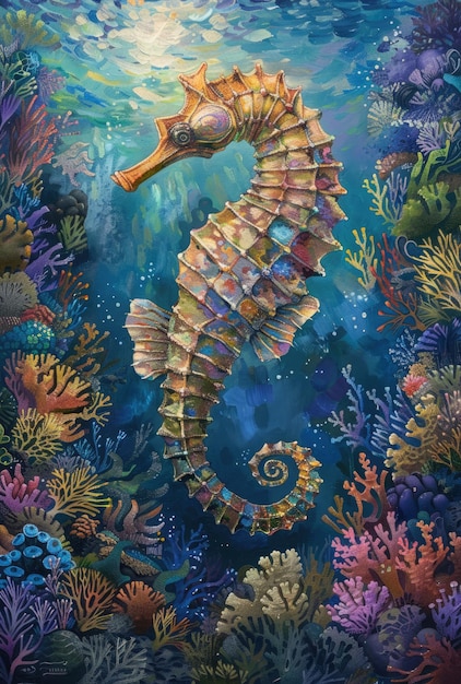 Морской конь среди коралловых рифов