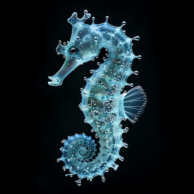 Seahorse gevormd in Wavy Seafoam Light Blue Translucent Liqui achtergrondkunst Y2K Glowing Concept