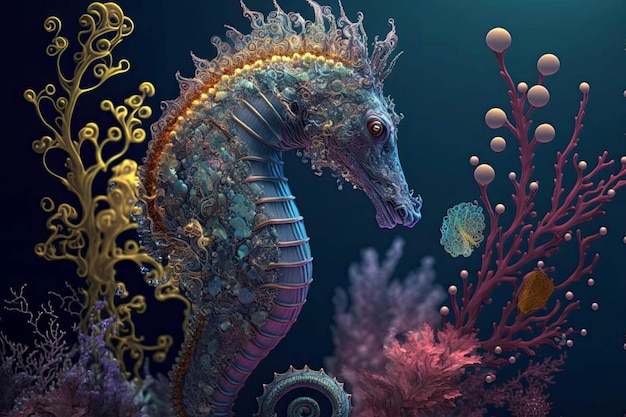 A seahorse is among the corals that are part of the seahorse series.