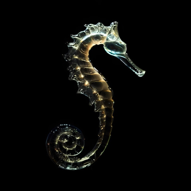 A seahorse is made of transparent plastic and has a transparent body.