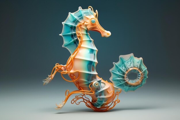 A seahorse sculpture with a seahorse on its back