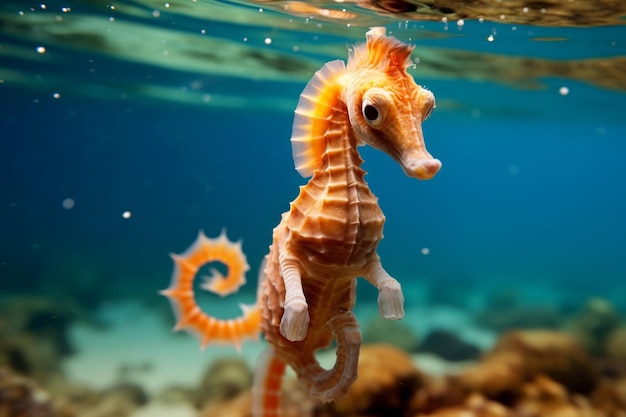 Seahorse swimming under the ocean