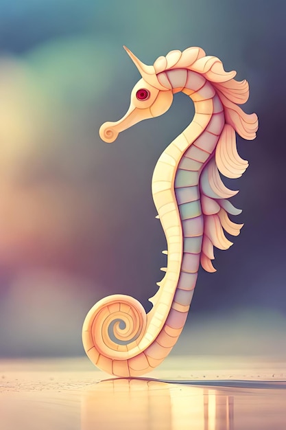 A seahorse that is painted in pastel colors.