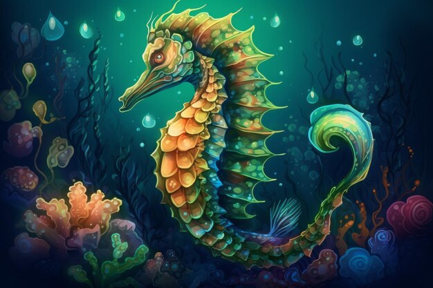 Seahorse underwater Coral horse beach Generate Ai
