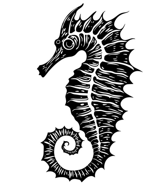 Photo seahorse underwater depth abyss spikes fish tattoo print stamp