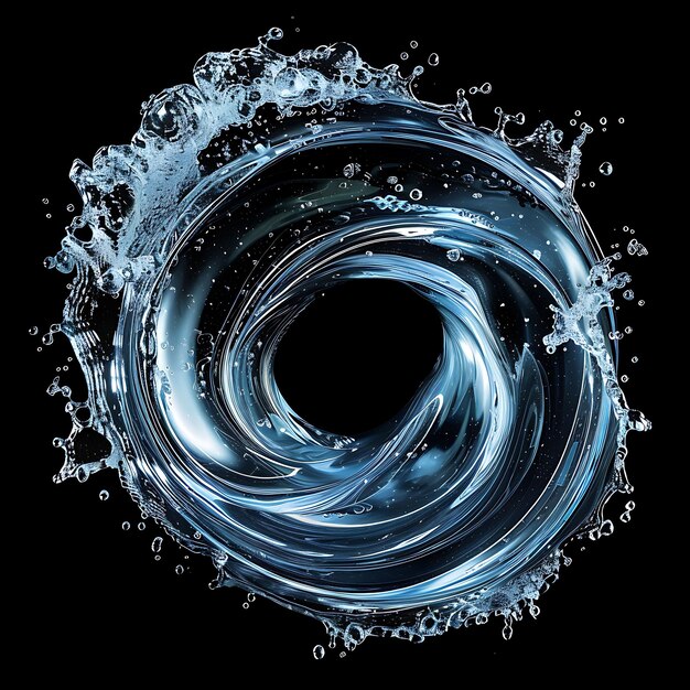 Фото Печать, сформированная в вихре океанской воды прозрачный синий жидкий фон искусство y2k светящаяся концепция