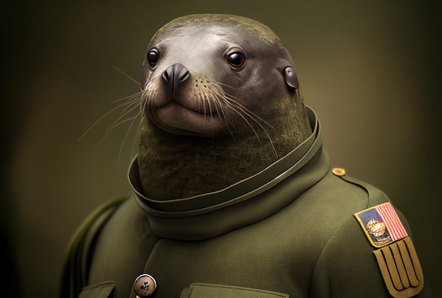 A seal in a green uniform with the number 2 on it.