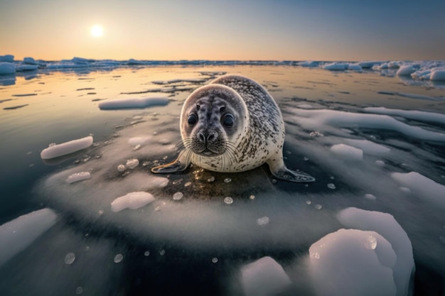 Seal on the ice of the lake Generative AI