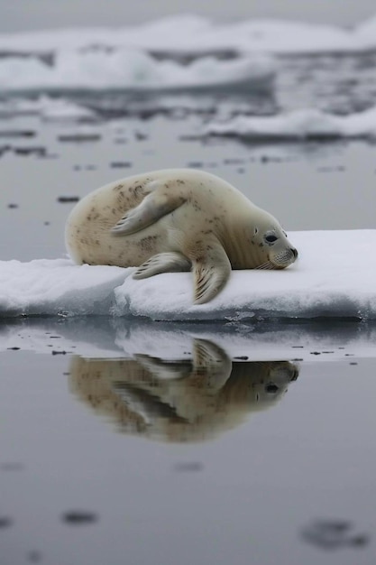 Foto una foca che giace sopra un pavimento di ghiaccio