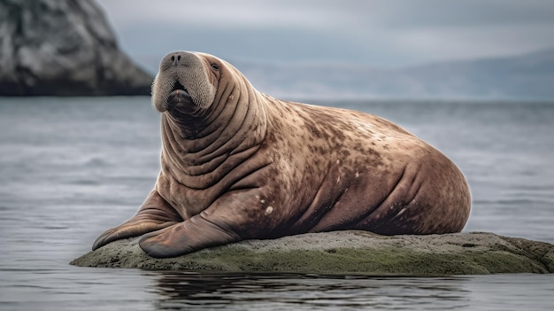 a seal lying on a rock in the water