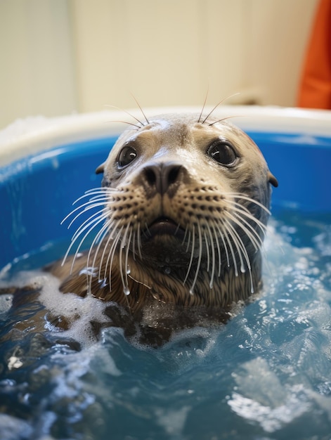 a seal in a pool
