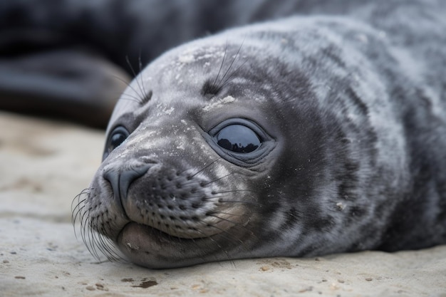 Seal pup resting head on flipper eyes halfclosed created with generative ai