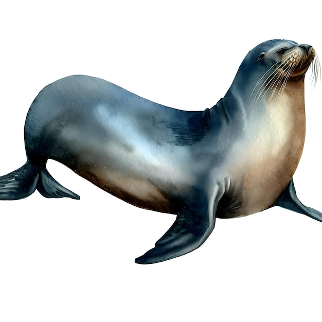 Seal or sea lion isolated on a white background watercolor style