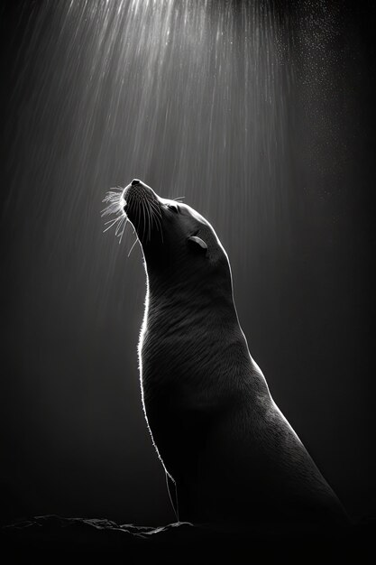 seal silhouette professional animal photo black white retro contour motion tattoo poster