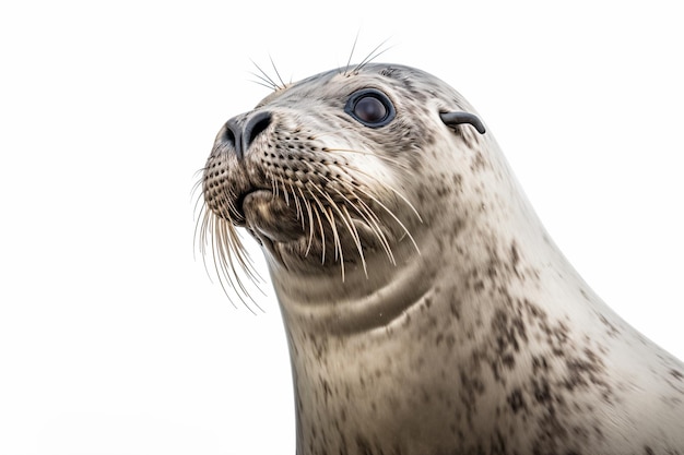 a seal sitting on a white surface