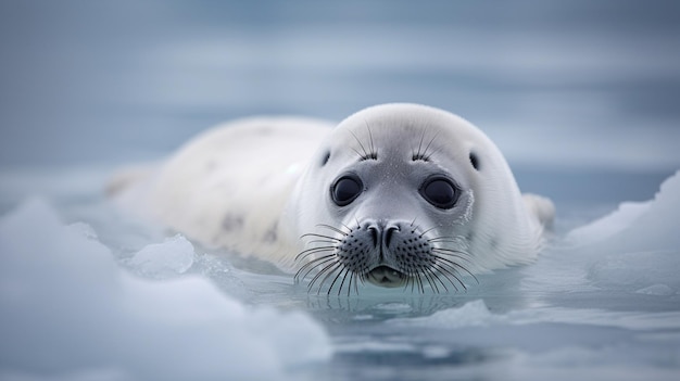 A seal swims in the water with its eyes closed.