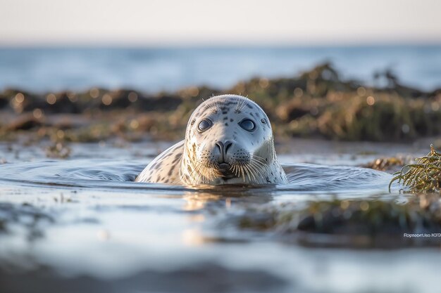 Photo a seal swims in the water with its head above the water.