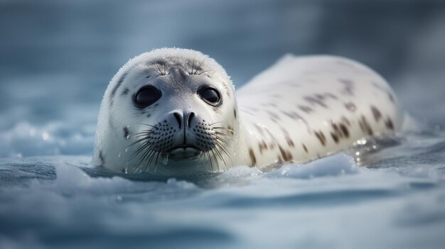 Тюлень плавает в воде со словом «тюлень» спереди.