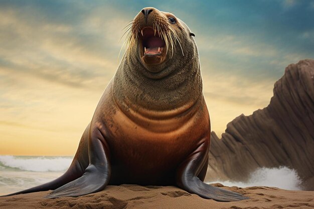 Photo a seal with an open mouth on a beach