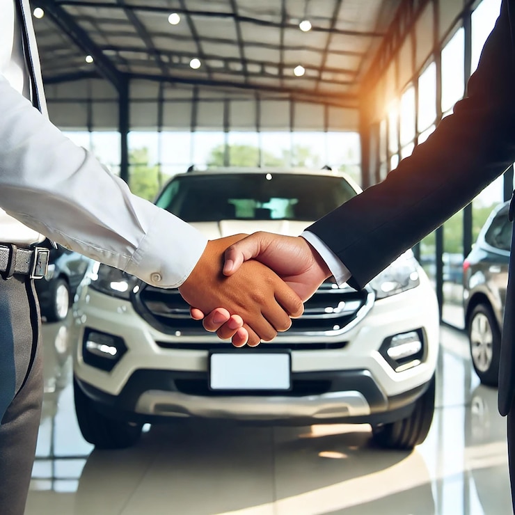 Sealing the Deal Professional Handshake at Car Dealership