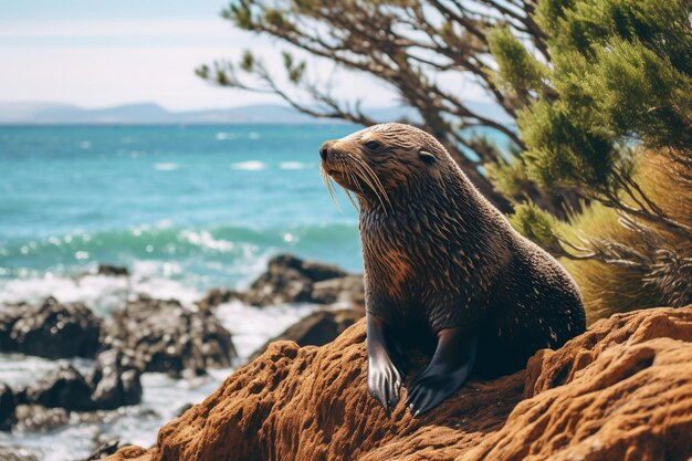 Photo sealion in an island