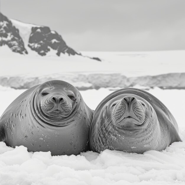 Фото Тюлени, лежащие на снегу.
