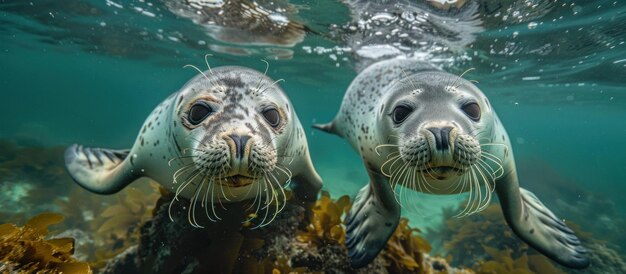 Seals Swimming Together